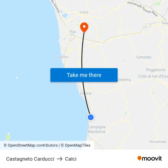 Castagneto Carducci to Calci map
