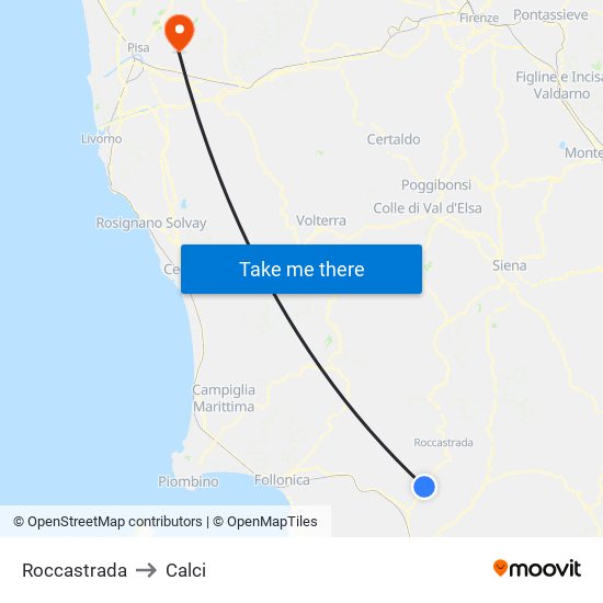 Roccastrada to Calci map
