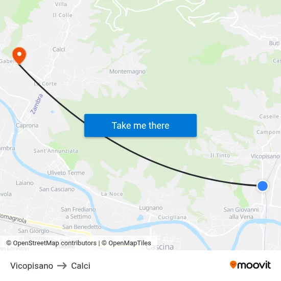 Vicopisano to Calci map