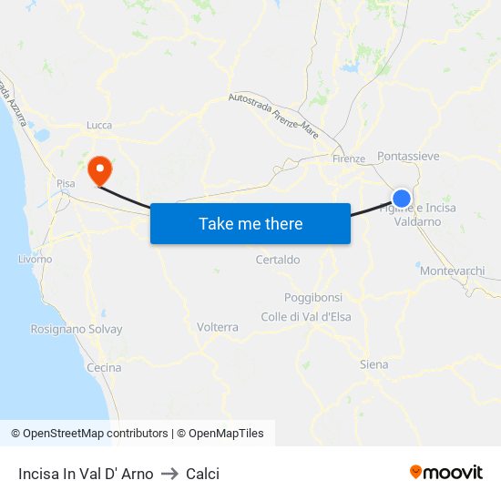 Incisa In Val D' Arno to Calci map
