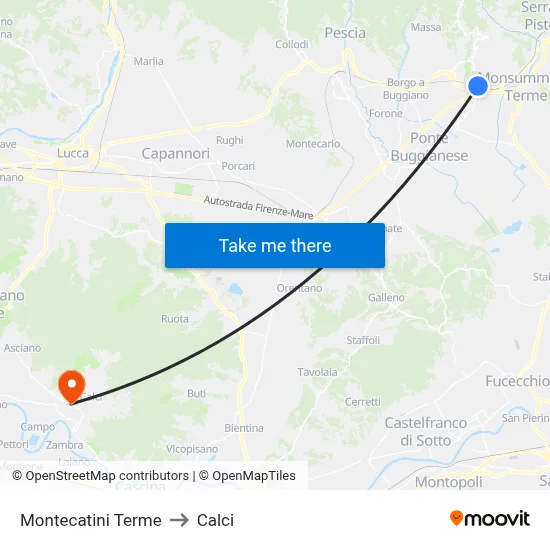 Montecatini Terme to Calci map