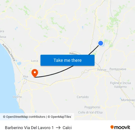 Barberino Via Del Lavoro 1 to Calci map