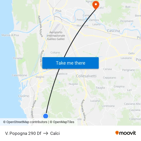 V. Popogna 290 Df to Calci map