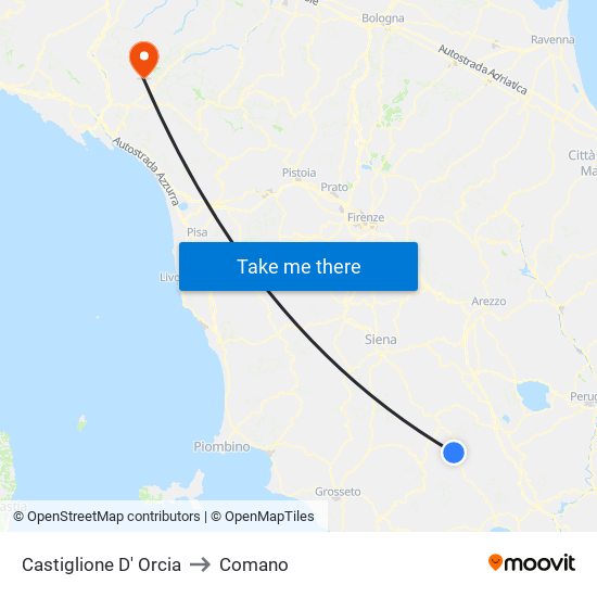 Castiglione D' Orcia to Comano map