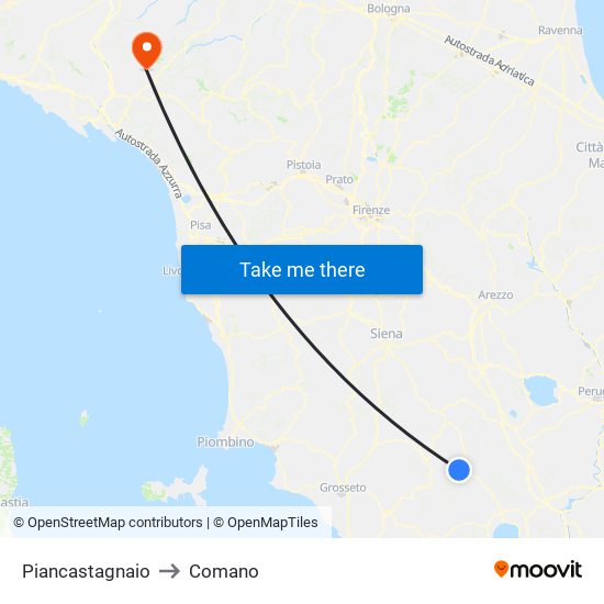 Piancastagnaio to Comano map