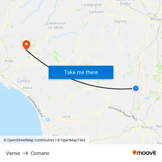 Vernio to Comano map