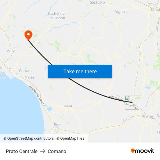 Prato Centrale to Comano map
