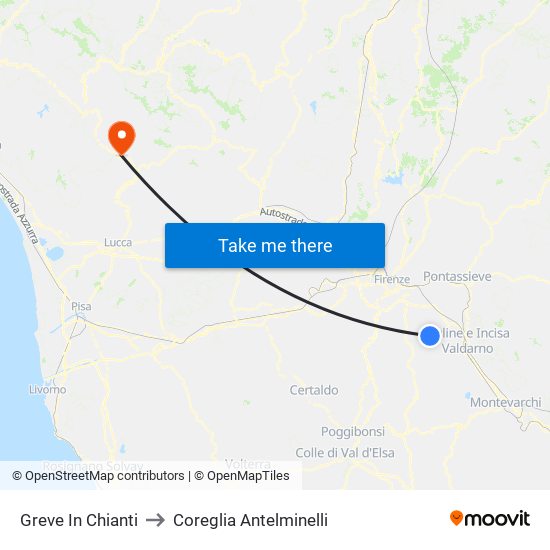 Greve In Chianti to Coreglia Antelminelli map