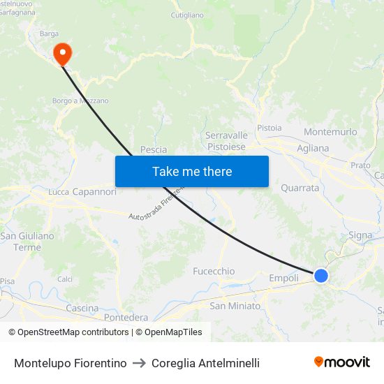 Montelupo Fiorentino to Coreglia Antelminelli map