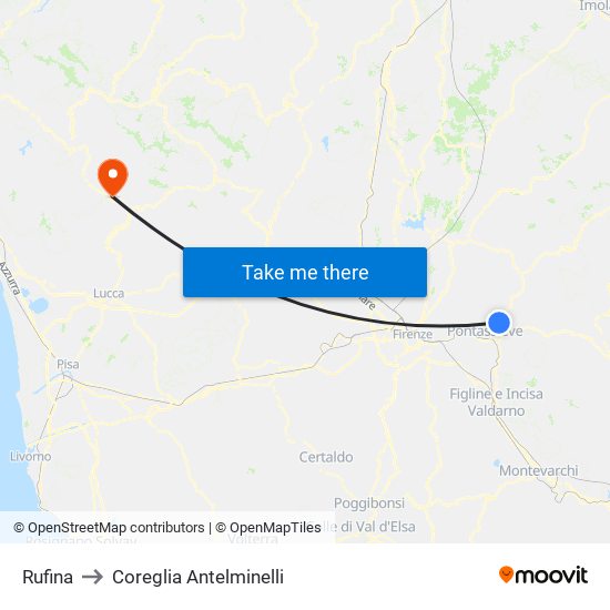 Rufina to Coreglia Antelminelli map