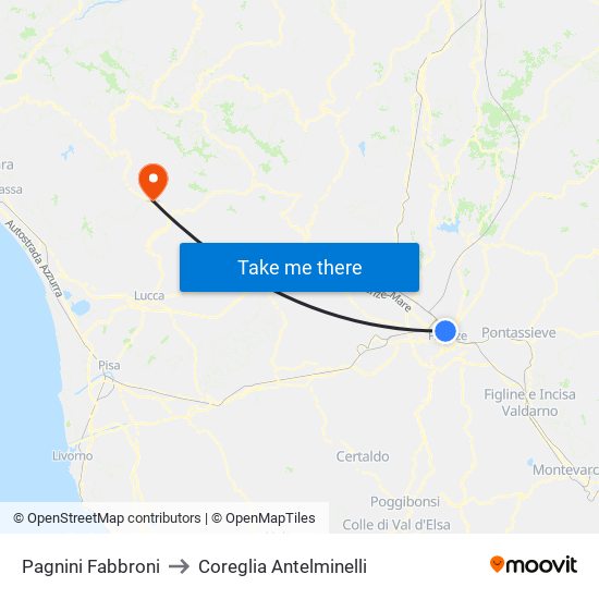 Pagnini Fabbroni to Coreglia Antelminelli map