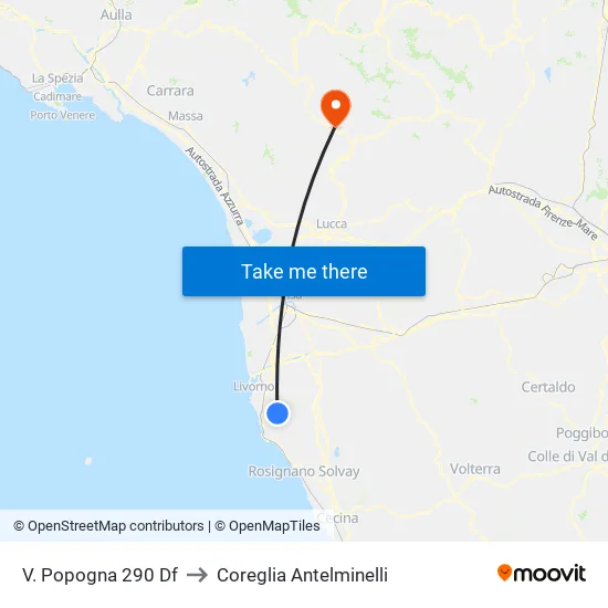 V. Popogna 290 Df to Coreglia Antelminelli map