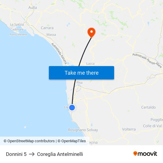 Donnini 5 to Coreglia Antelminelli map