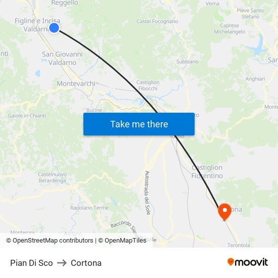 Pian Di Sco to Cortona map