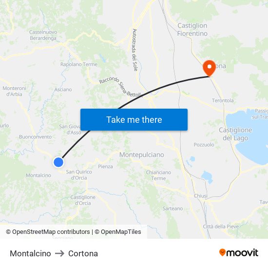 Montalcino to Cortona map