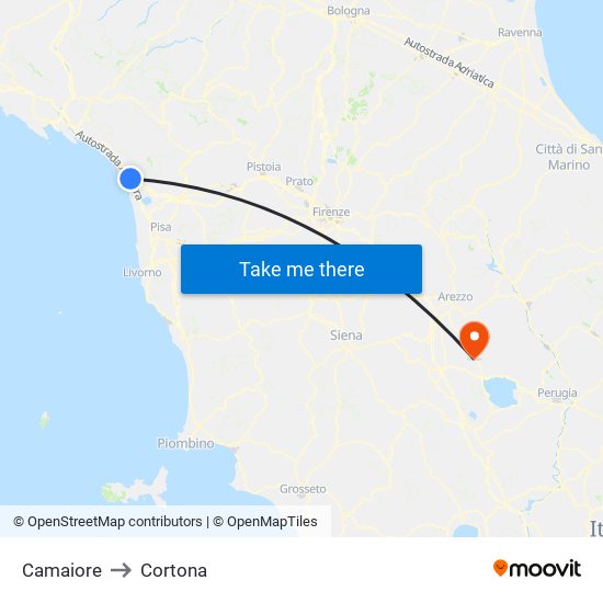 Camaiore to Cortona map