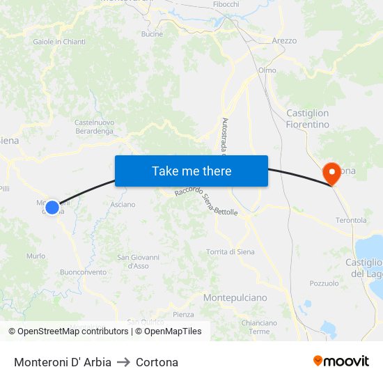 Monteroni D' Arbia to Cortona map