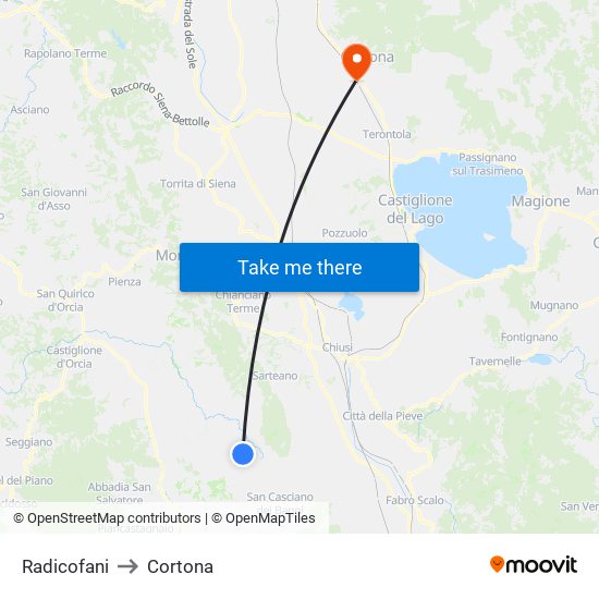 Radicofani to Cortona map