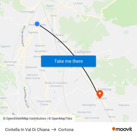 Civitella In Val Di Chiana to Cortona map