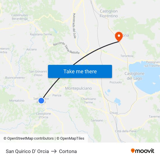 San Quirico D' Orcia to Cortona map