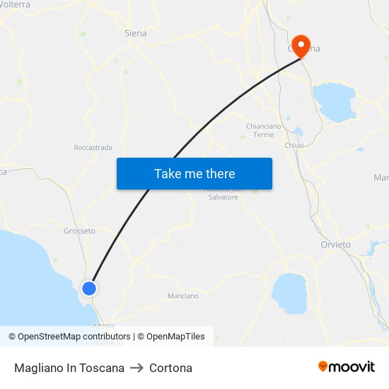 Magliano In Toscana to Cortona map