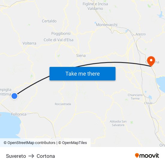 Suvereto to Cortona map