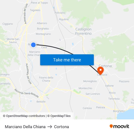 Marciano Della Chiana to Cortona map