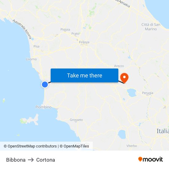 Bibbona to Cortona map