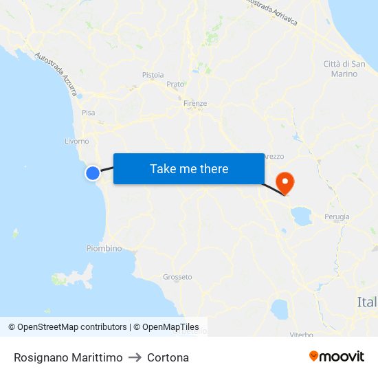 Rosignano Marittimo to Cortona map