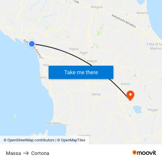 Massa to Cortona map