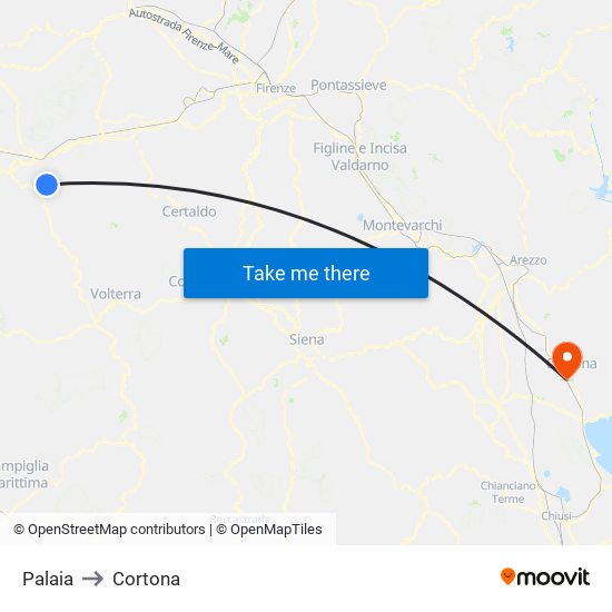 Palaia to Cortona map