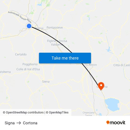 Signa to Cortona map