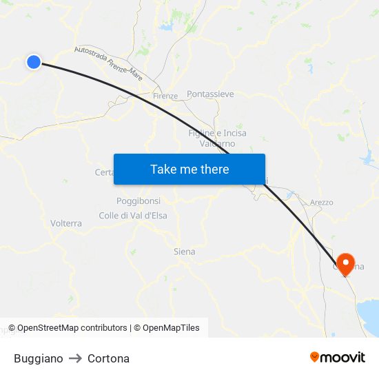 Buggiano to Cortona map