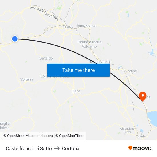 Castelfranco Di Sotto to Cortona map