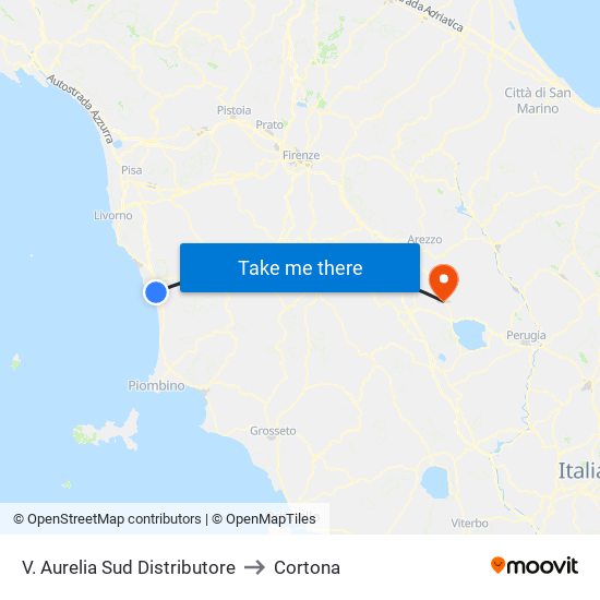 V. Aurelia Sud Distributore to Cortona map