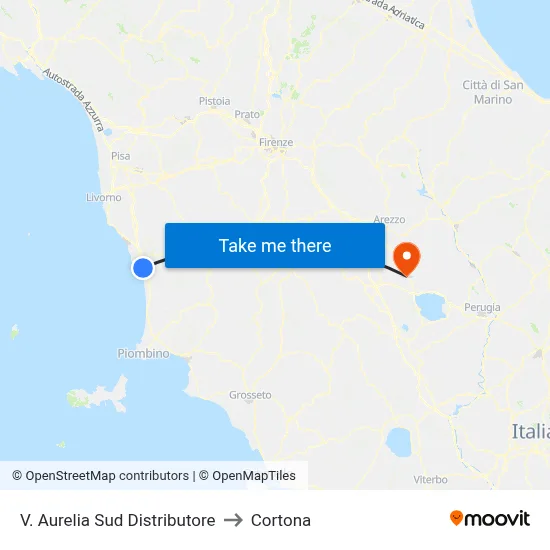 Aurelia South Gas Station to Cortona map