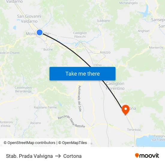 Prada Factory Valvigna to Cortona map