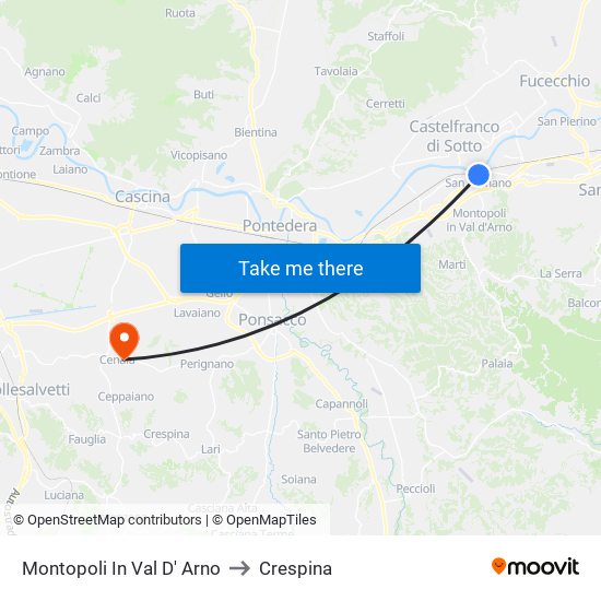 Montopoli In Val D' Arno to Crespina map
