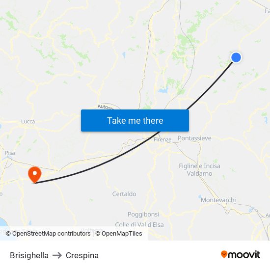 Brisighella to Crespina map