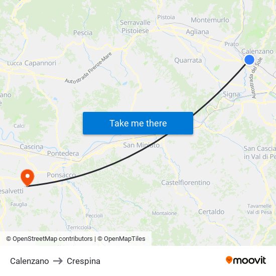 Calenzano to Crespina map