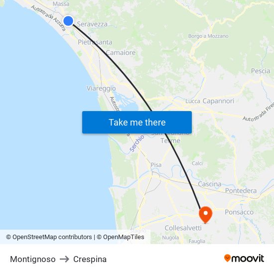 Montignoso to Crespina map