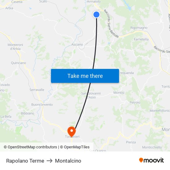 Rapolano Terme to Montalcino map