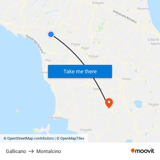 Gallicano to Montalcino map