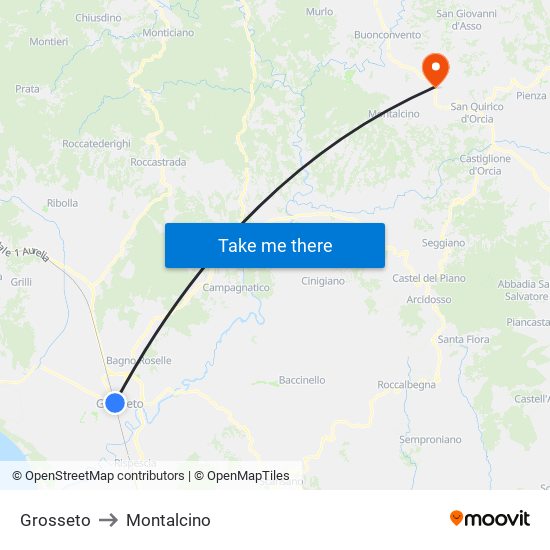 Grosseto to Montalcino map