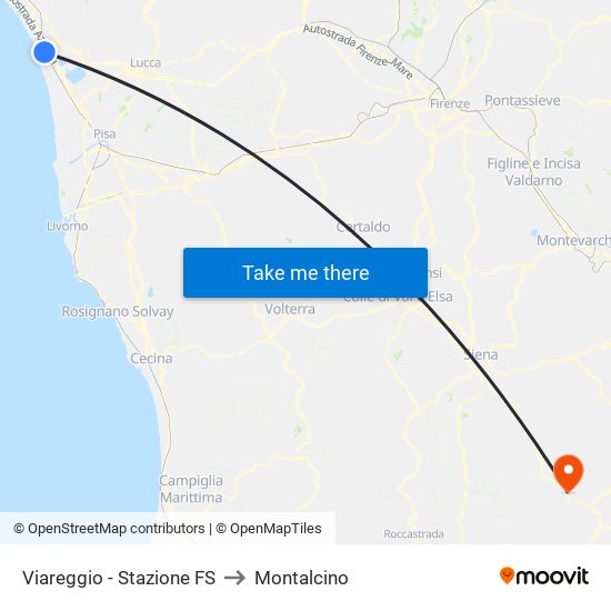 Viareggio Stazione FS to Montalcino map