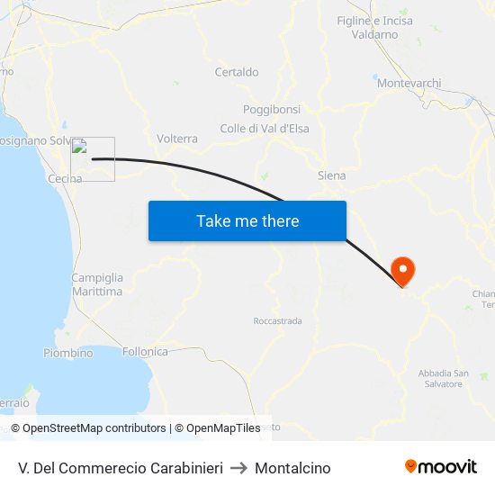V. Del Commerecio Carabinieri to Montalcino map