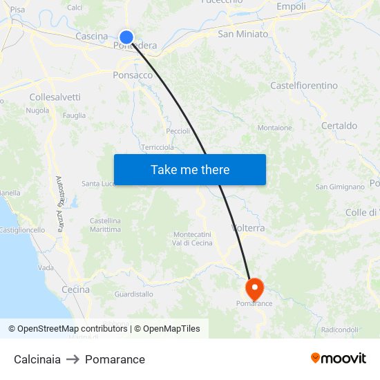 Calcinaia to Pomarance map