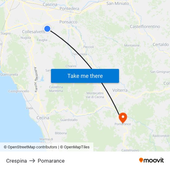 Crespina to Pomarance map