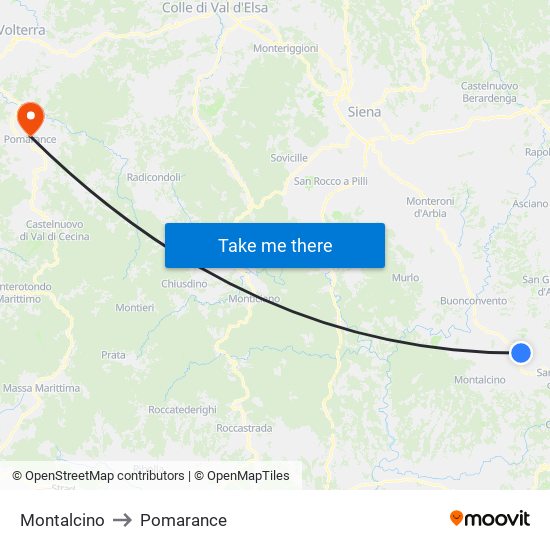 Montalcino to Pomarance map