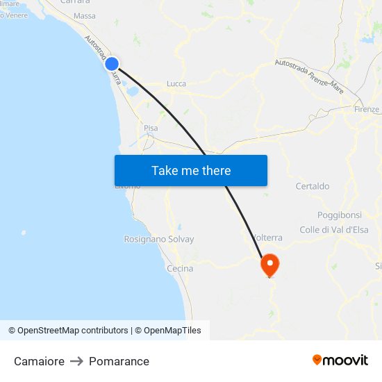 Camaiore to Pomarance map